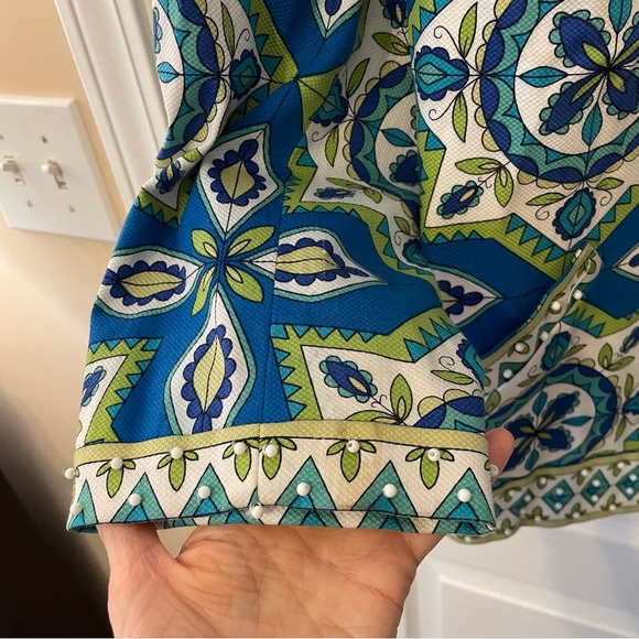 Chico's Teal and White Leaf Print Jacket - Picture 3 of 6